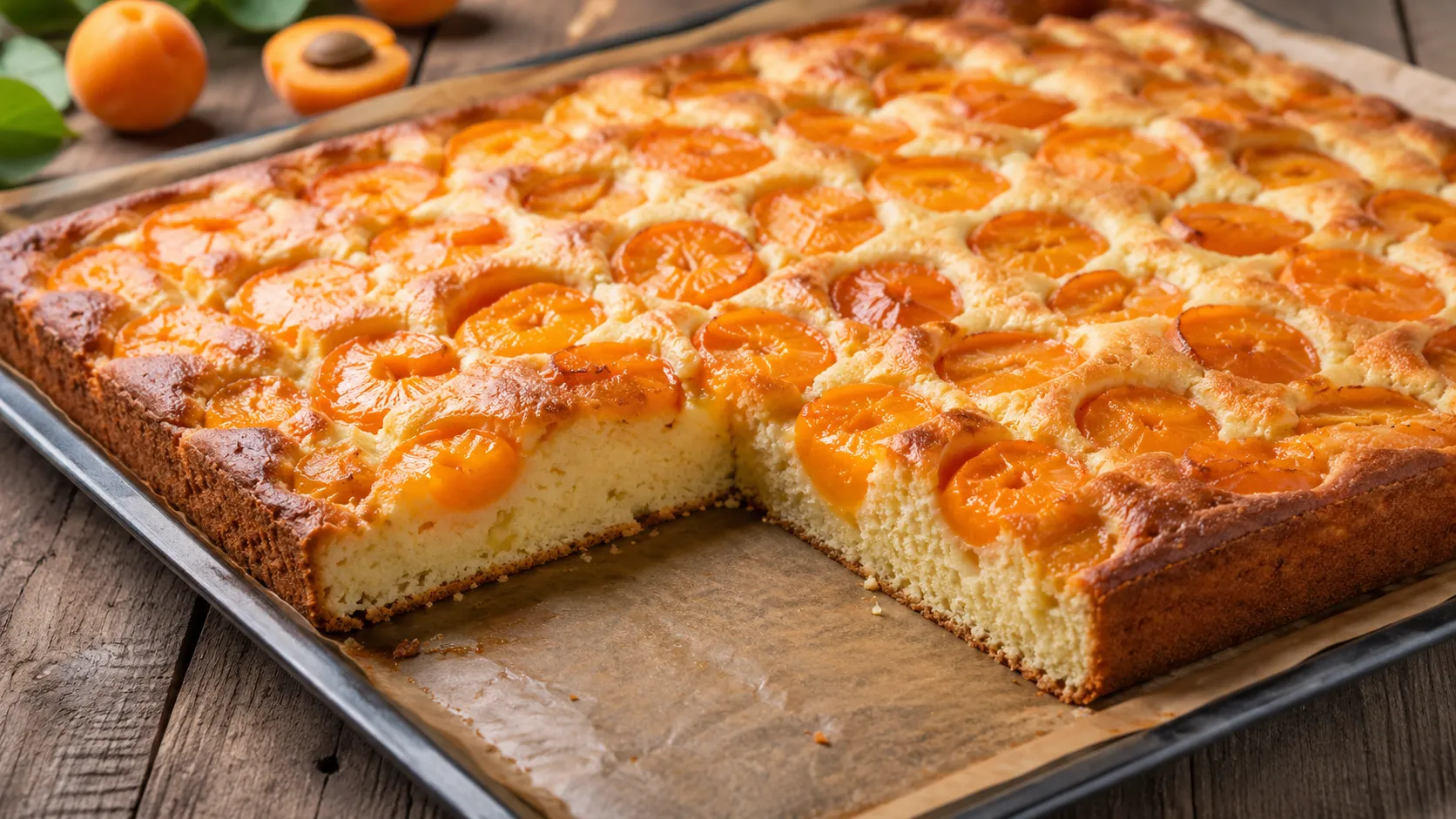 Aprikosen Blechkuchen mit frischen Aprikosen und fluffigem Rührteig
