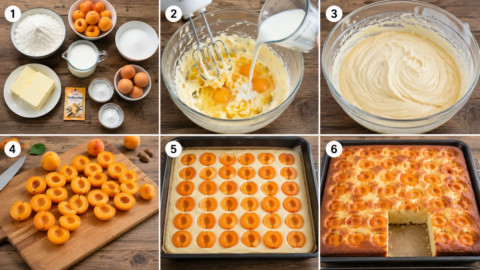 Aprikosen Blechkuchen Schritt für Schritt zubereiten