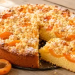 Saftiger Aprikosenkuchen mit Streusel aus lockerem Rührteig mit frischen Aprikosen und knusprigen Butterstreuseln.