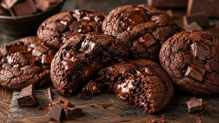 Double Chocolate Cookies mit geschmolzener Zartbitterschokolade und weicher Mitte