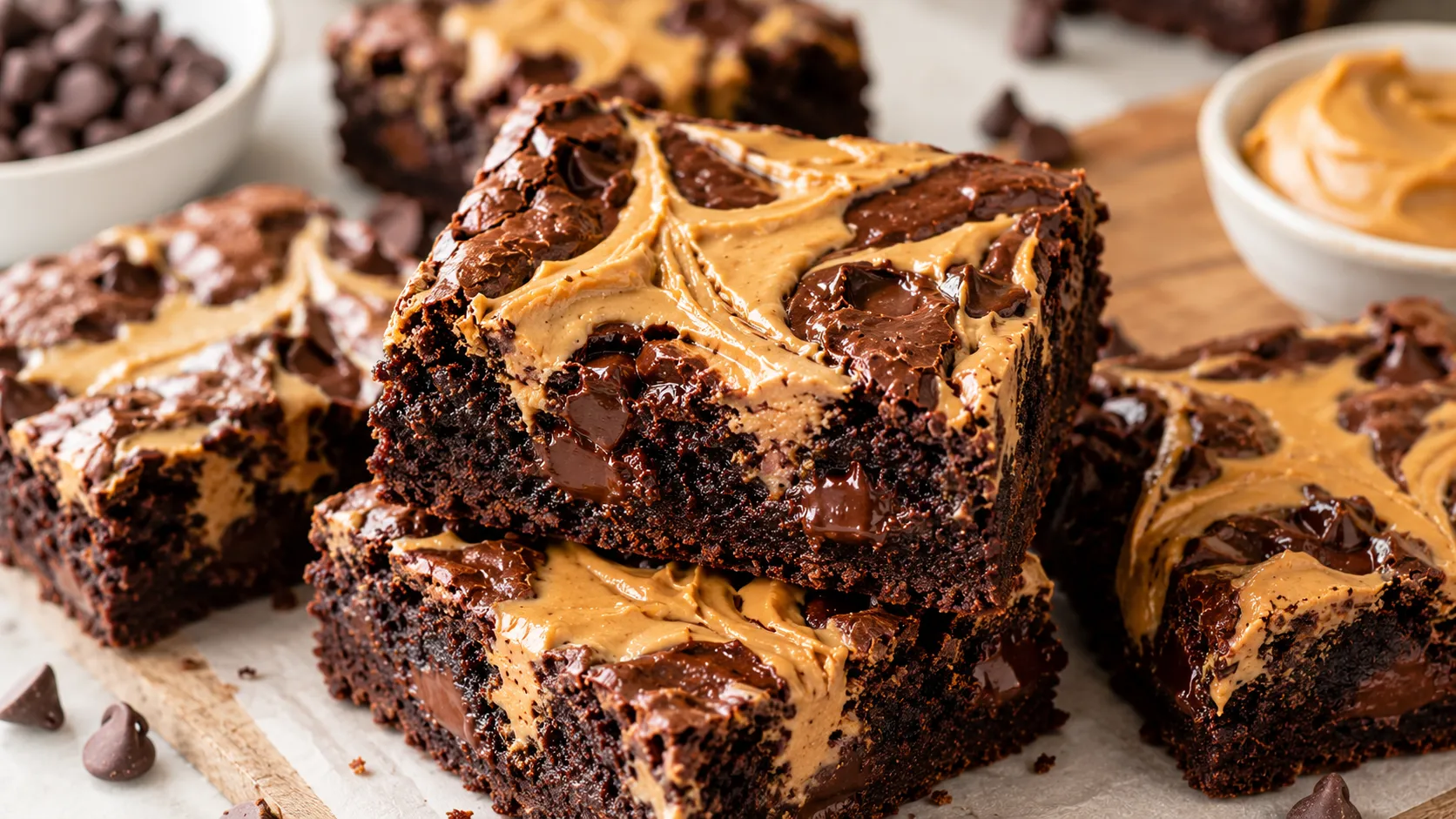 Fudgy Peanut Butter Brownies mit geschmolzener Schokolade