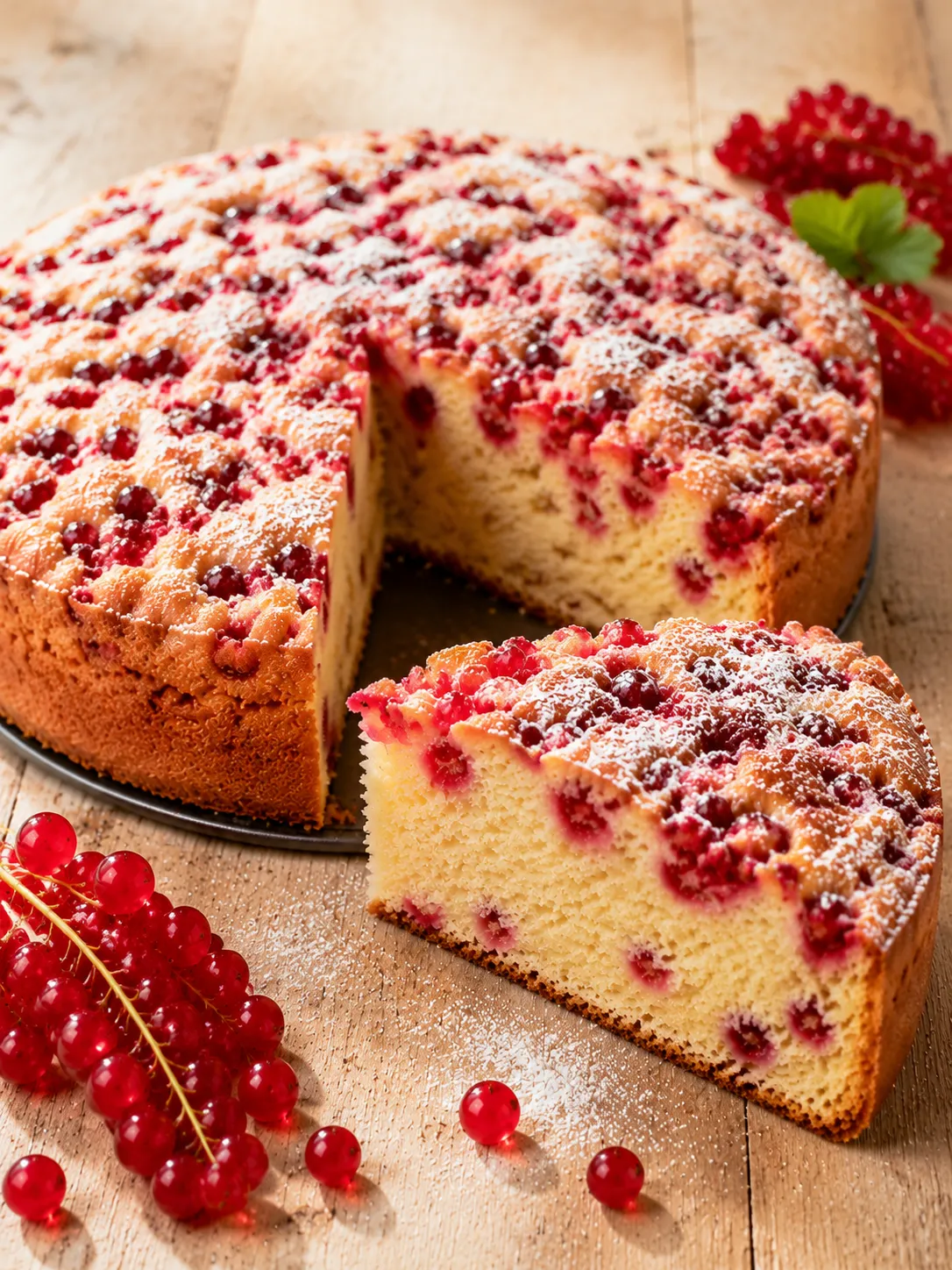 Hausgemachter Johannisbeerkuchen mit frischen Johannisbeeren