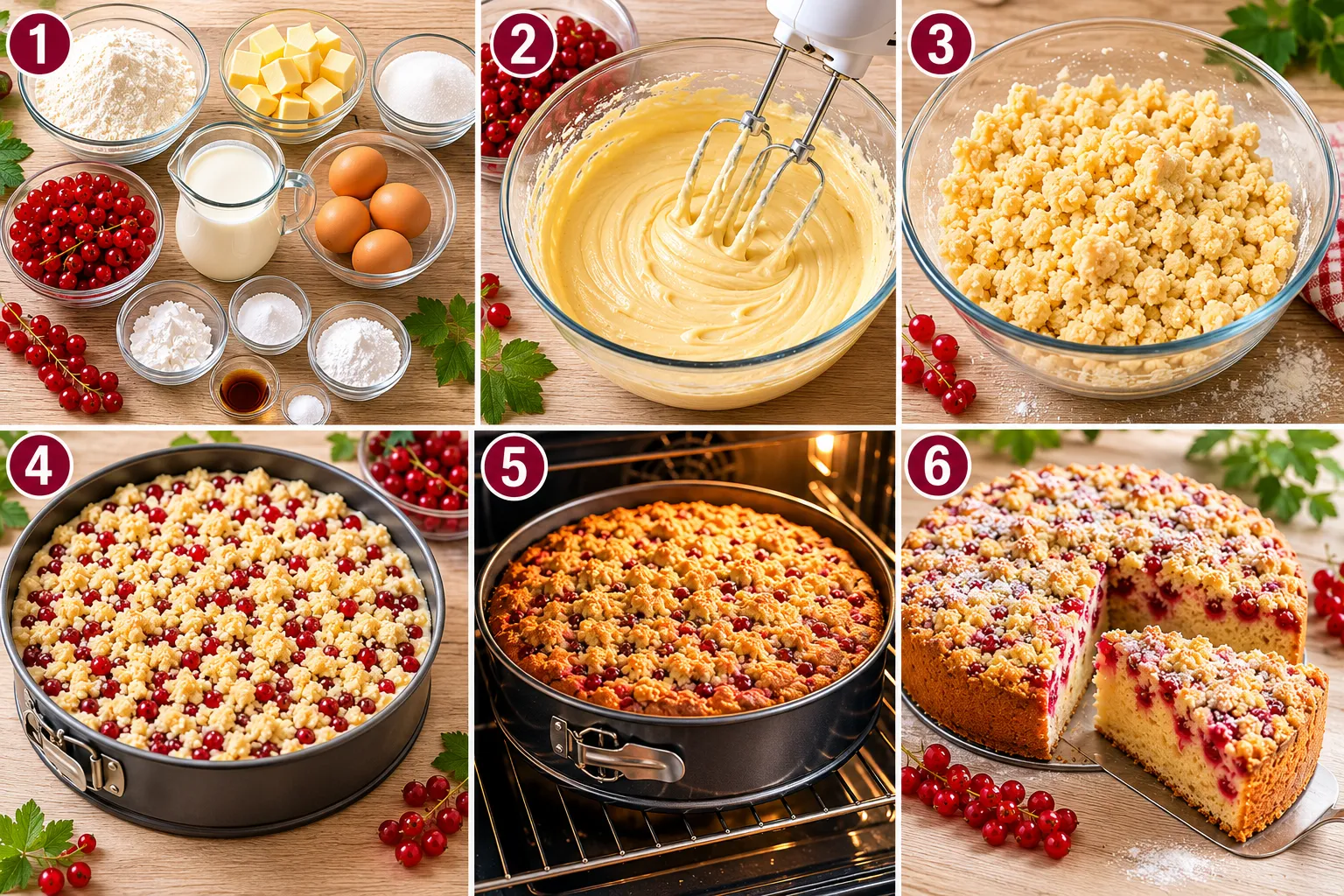 Schritt-für-Schritt Zubereitung für Johannisbeerkuchen mit Streusel