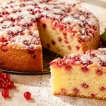 Saftiger Johannisbeerkuchen mit frischen roten Johannisbeeren und lockerem Rührteig