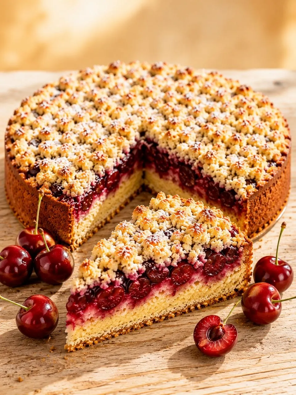 Kirsch Streusel Kuchen mit saftigen Sauerkirschen und knusprigen Butterstreuseln