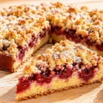 Saftiger Kirsch Streusel Kuchen mit knusprigen Butterstreuseln und frischen Sauerkirschen