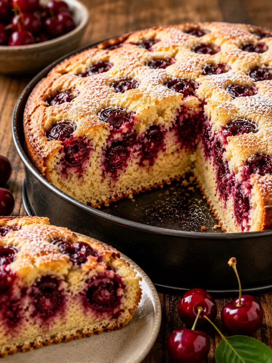 Kirschkuchen mit frischen Kirschen und saftiger Krume