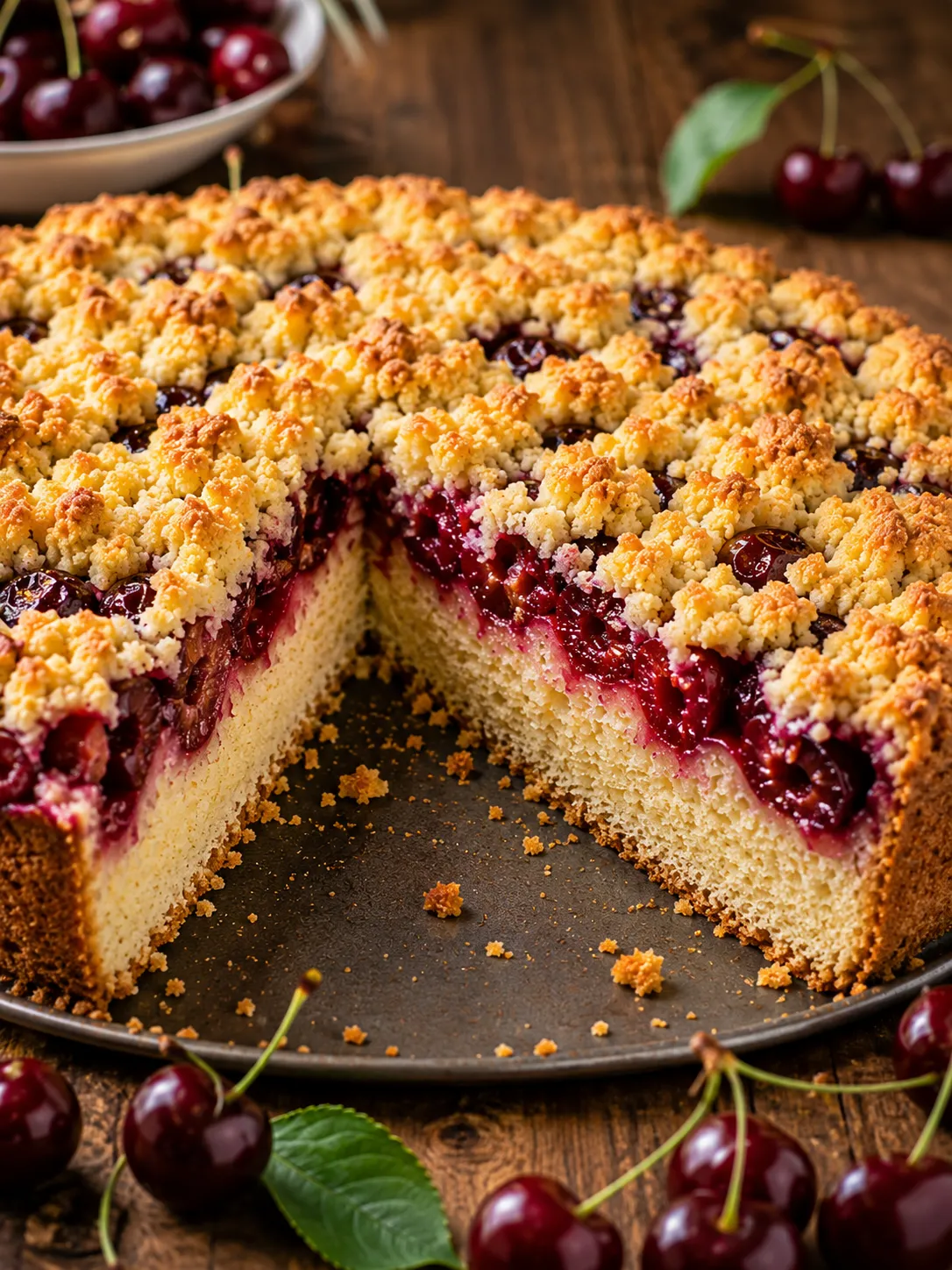 Kirschkuchen mit Streusel und saftiger Krume