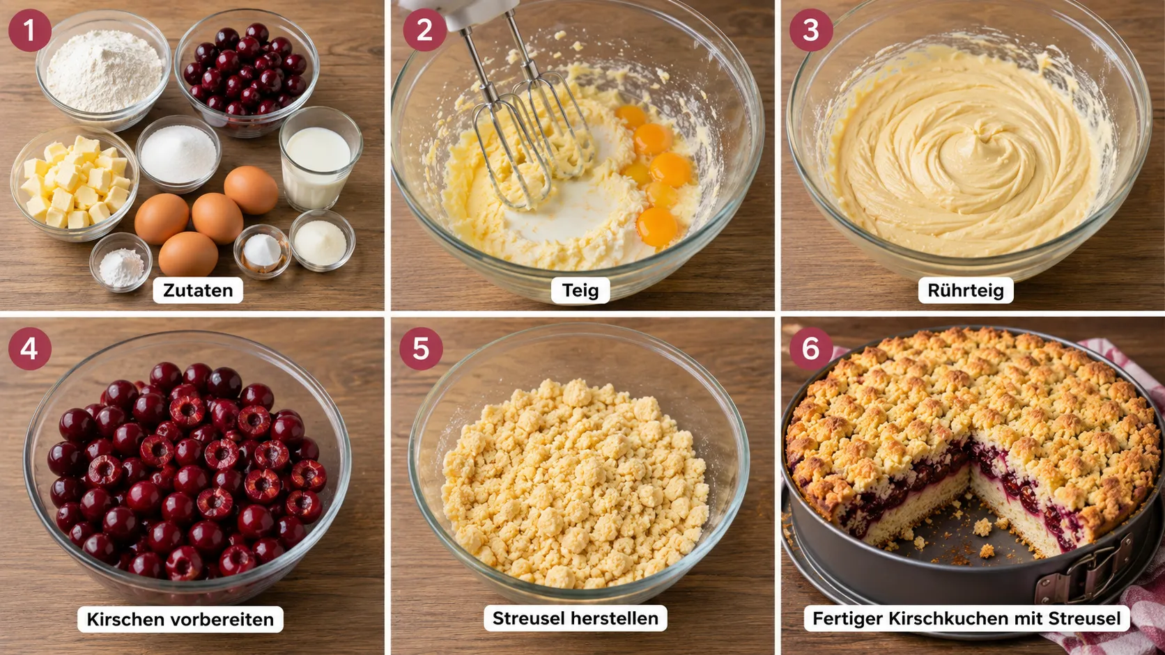 Kirschkuchen mit Streusel Schritt für Schritt zubereiten
