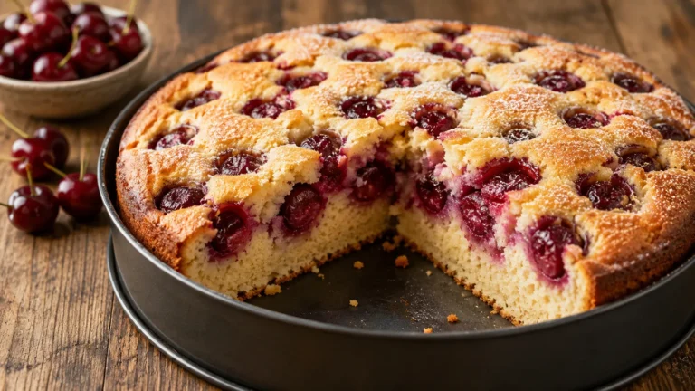 Kirschkuchen mit frischen Kirschen und lockerem Rührteig