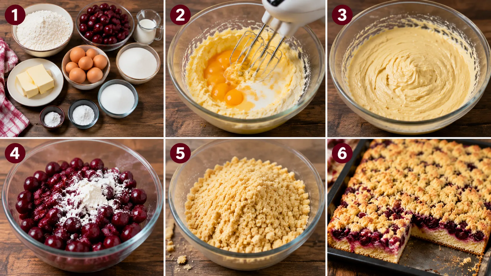 Schritt-für-Schritt Zubereitung für Kirschstreuselkuchen vom Blech