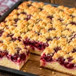 Kirschstreuselkuchen vom Blech mit saftigen Kirschen und knusprigen Butterstreuseln