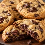Klassische Chocolate Chip Cookies mit geschmolzener Schokolade und weichem Kern
