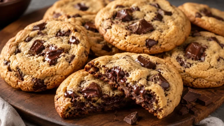 Klassische Chocolate Chip Cookies mit geschmolzener Schokolade und weichem Kern
