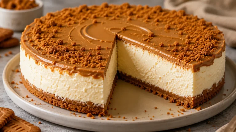 Lotus Käsekuchen mit cremiger Füllung, Lotus Creme Topping und knusprigem Keksboden