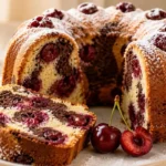Saftiger Marmorkuchen mit Kirschen aus Vanille- und Schokoladenteig mit fruchtigen Sauerkirschen
