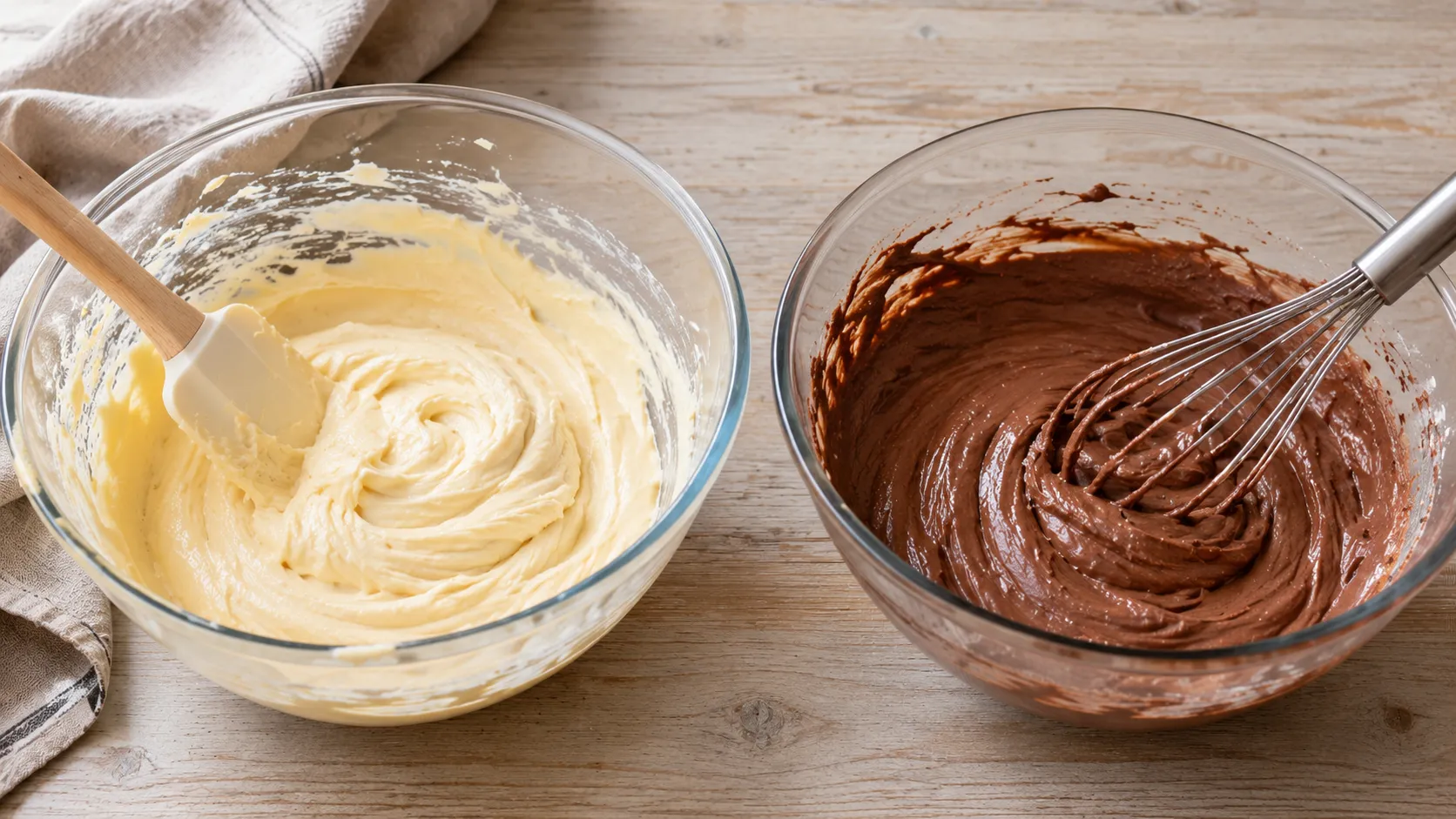 Vanilleteig und Kakaoteig für Marmorkuchen