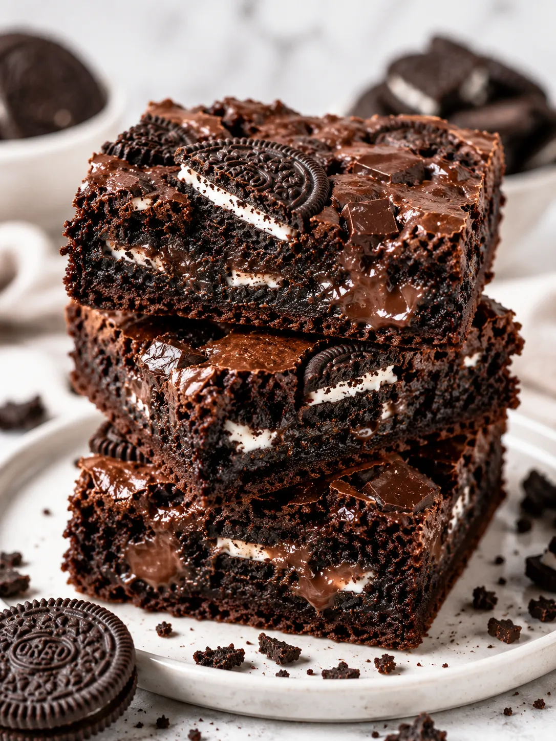 Oreo Brownies mit Schokolade und Oreo Keksen