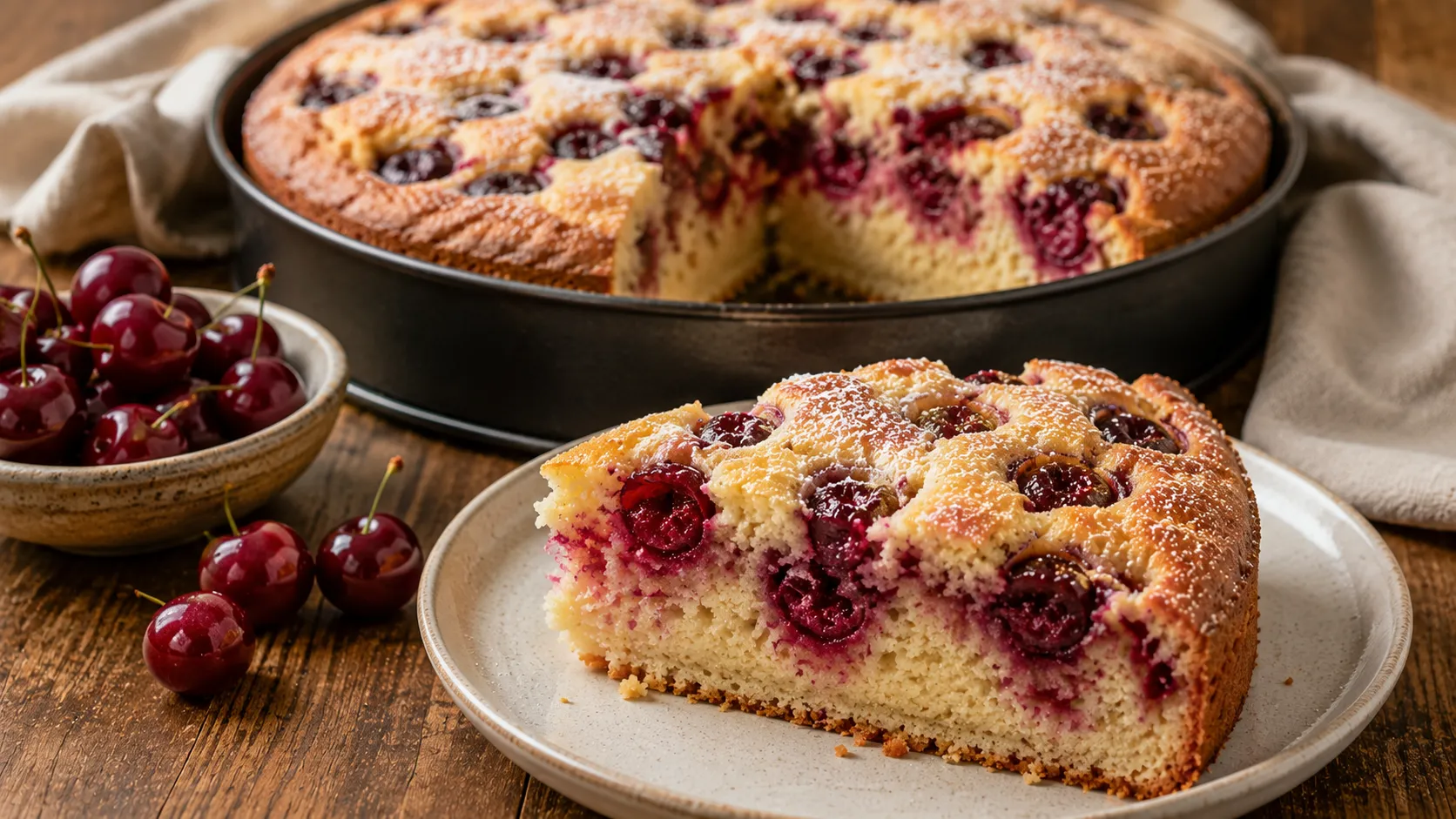 Saftiger Kirschkuchen mit frischen Kirschen und lockerer Krume