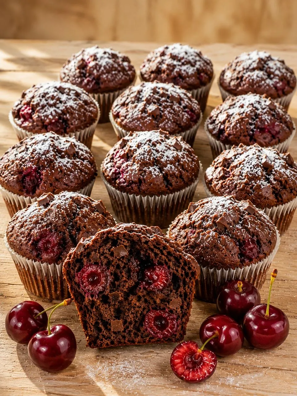 Hausgemachte Schoko Kirsch Muffins mit Süßkirschen