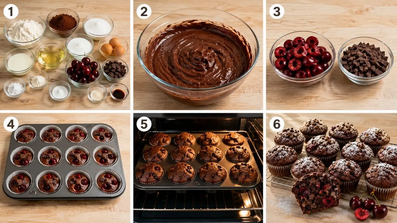Schritt für Schritt Schoko Kirsch Muffins zubereiten