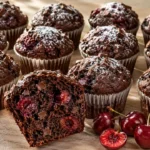 Saftige Schoko Kirsch Muffins mit Süßkirschen und Zartbitterschokolade