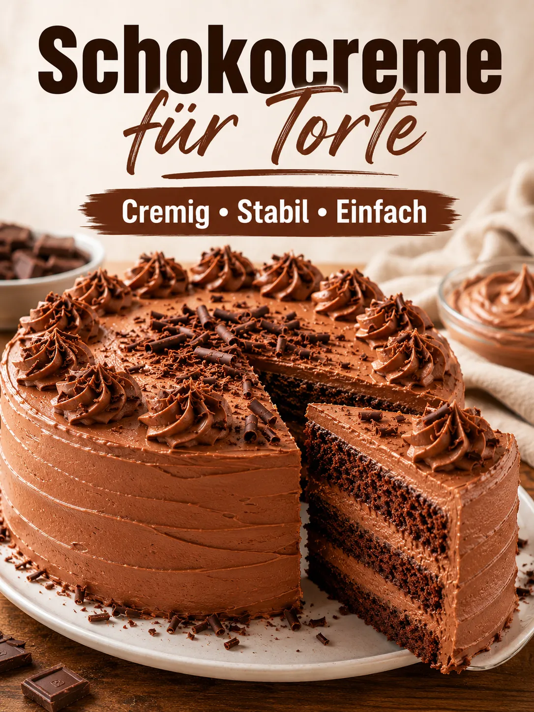 Schokocreme für Torte mit cremiger Schokoladenfüllung und sichtbaren Schichten