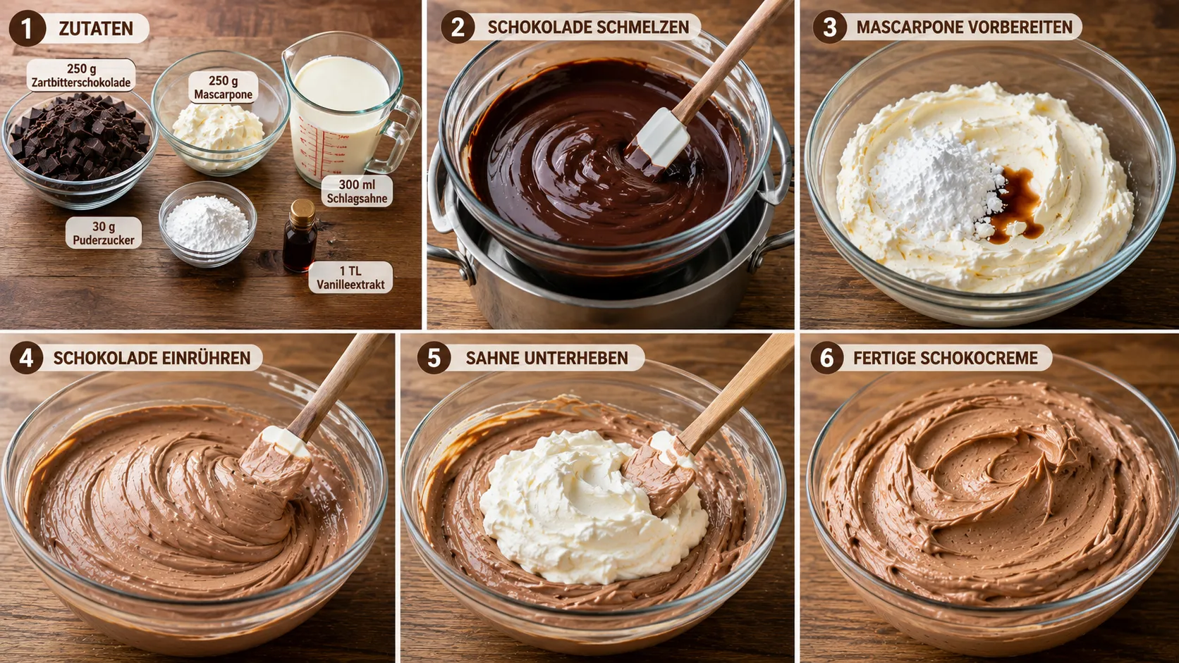 Schritt für Schritt Zubereitung einer Schokocreme für Torte