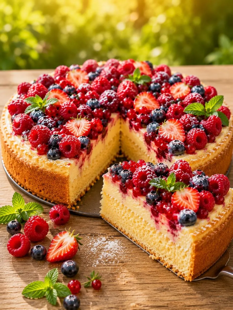 Hausgemachter Fruchtiger Kuchen mit Sommerbeeren