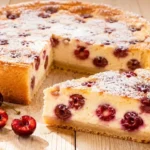 Kirsch Quark Kuchen mit cremiger Quarkfüllung, saftigen Kirschen und goldgelbem Mürbeteigboden