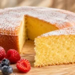 Saftiger Kuchen mit Buttermilch mit lockerer goldgelber Krume und feinem Puderzucker.