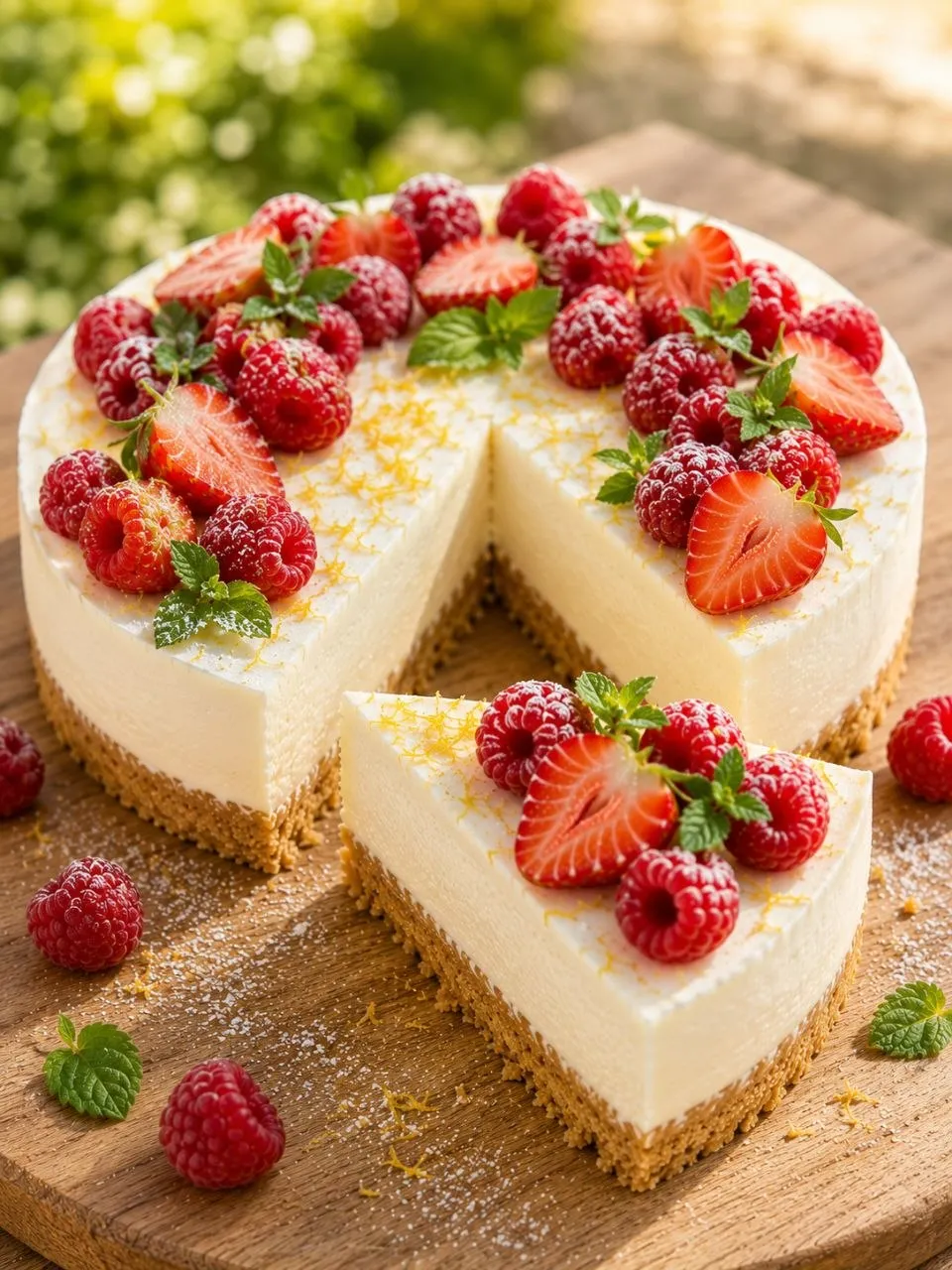 Hausgemachte Philadelphia Torte ohne Backen mit cremiger Frischkäsefüllung und Butterkeksboden.