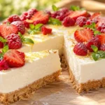 Philadelphia Torte ohne Backen mit cremiger Frischkäsefüllung und knusprigem Butterkeksboden.
