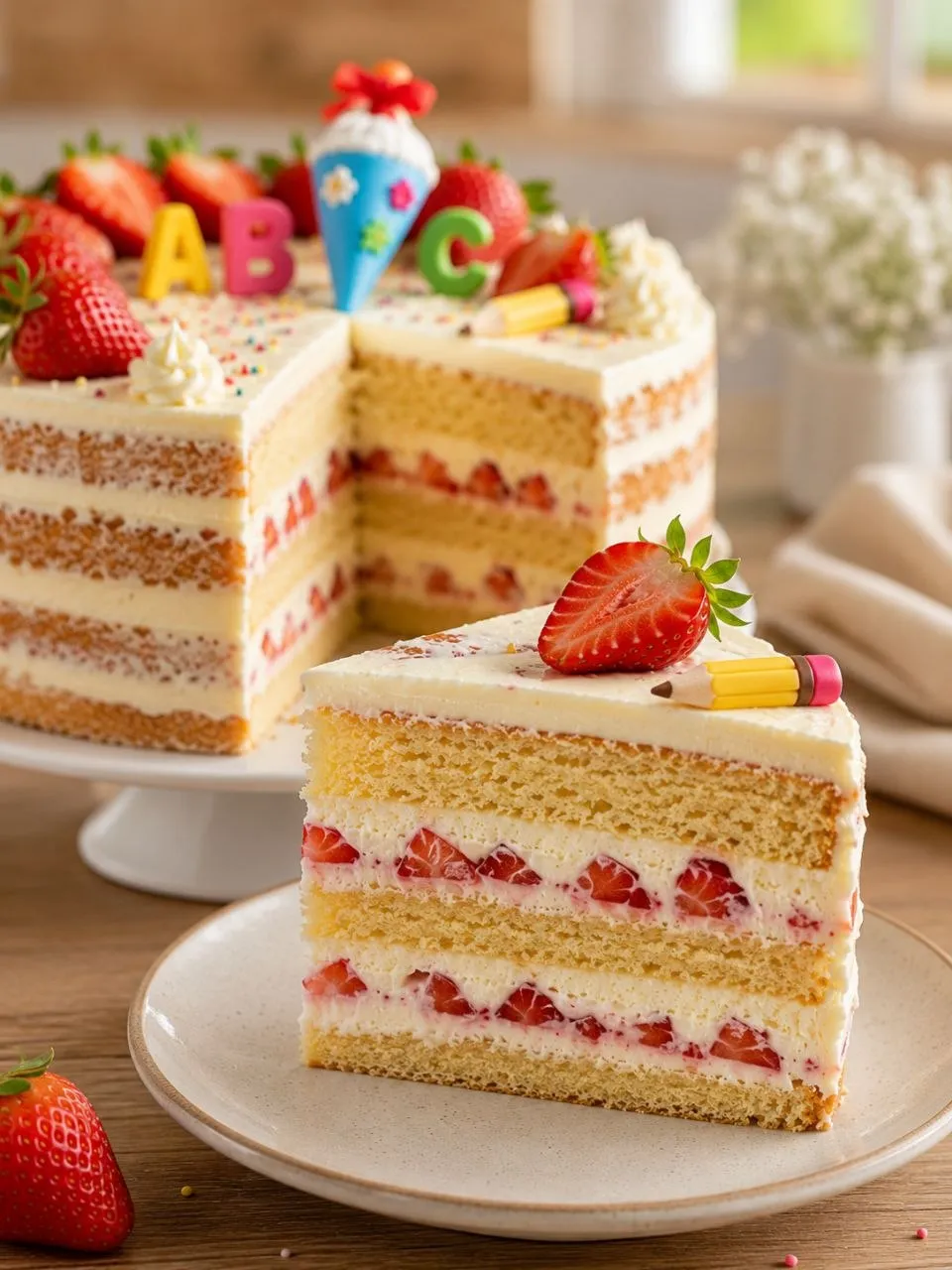 Torte Schulanfang mit Vanillebiskuit und Mascarpone-Vanillecreme