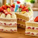 Torte Schulanfang mit Mascarpone-Vanillecreme und Erdbeeren als Naked Cake