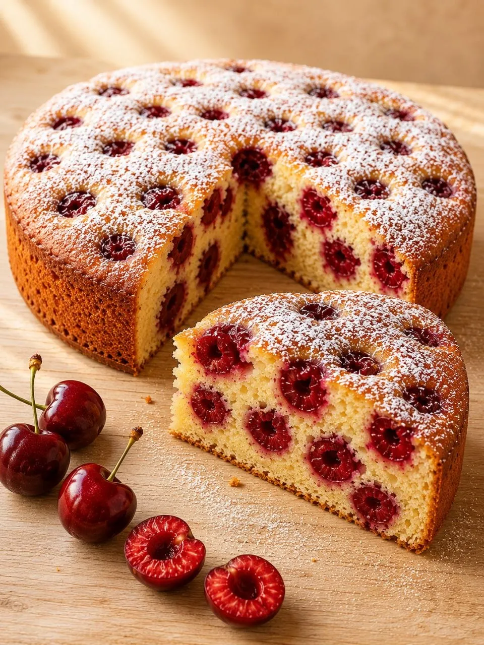 Hausgemachter Versunkener Kirschkuchen mit eingesunkenen Kirschen