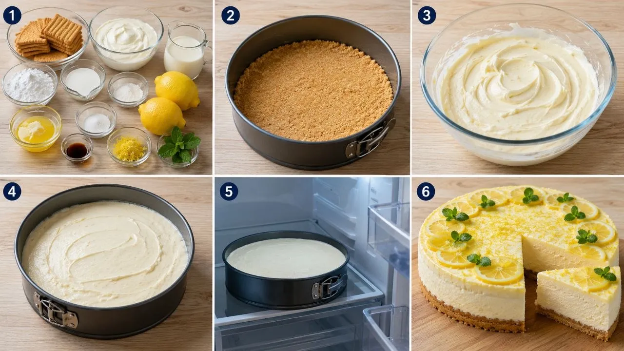 Schritt-für-Schritt Zubereitung der Zitronen Joghurt Torte ohne Backen.