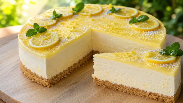 Zitronen Joghurt Torte mit cremiger Joghurt-Zitronen-Füllung und knusprigem Butterkeksboden.